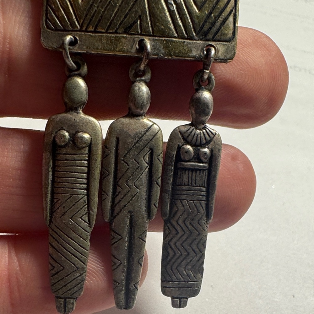 VTG Laurel Burch  Nice Silver Tribal Women Man Drop Brooch collectable Costume - Picture 4 of 5